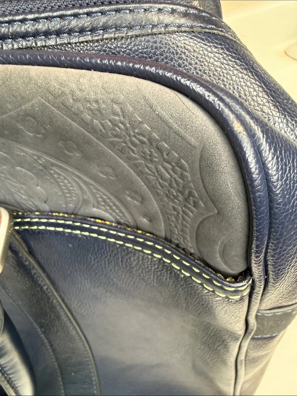 Robert Graham Navy Leather Laptop Bag with Blue and Green Strap